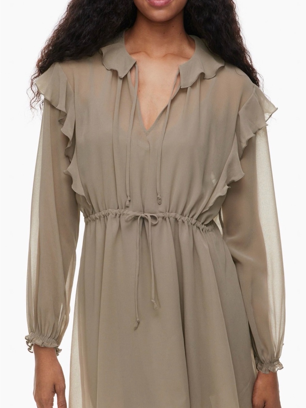 Wilfred Tartine Sheer Ruffle Dress in Taupe